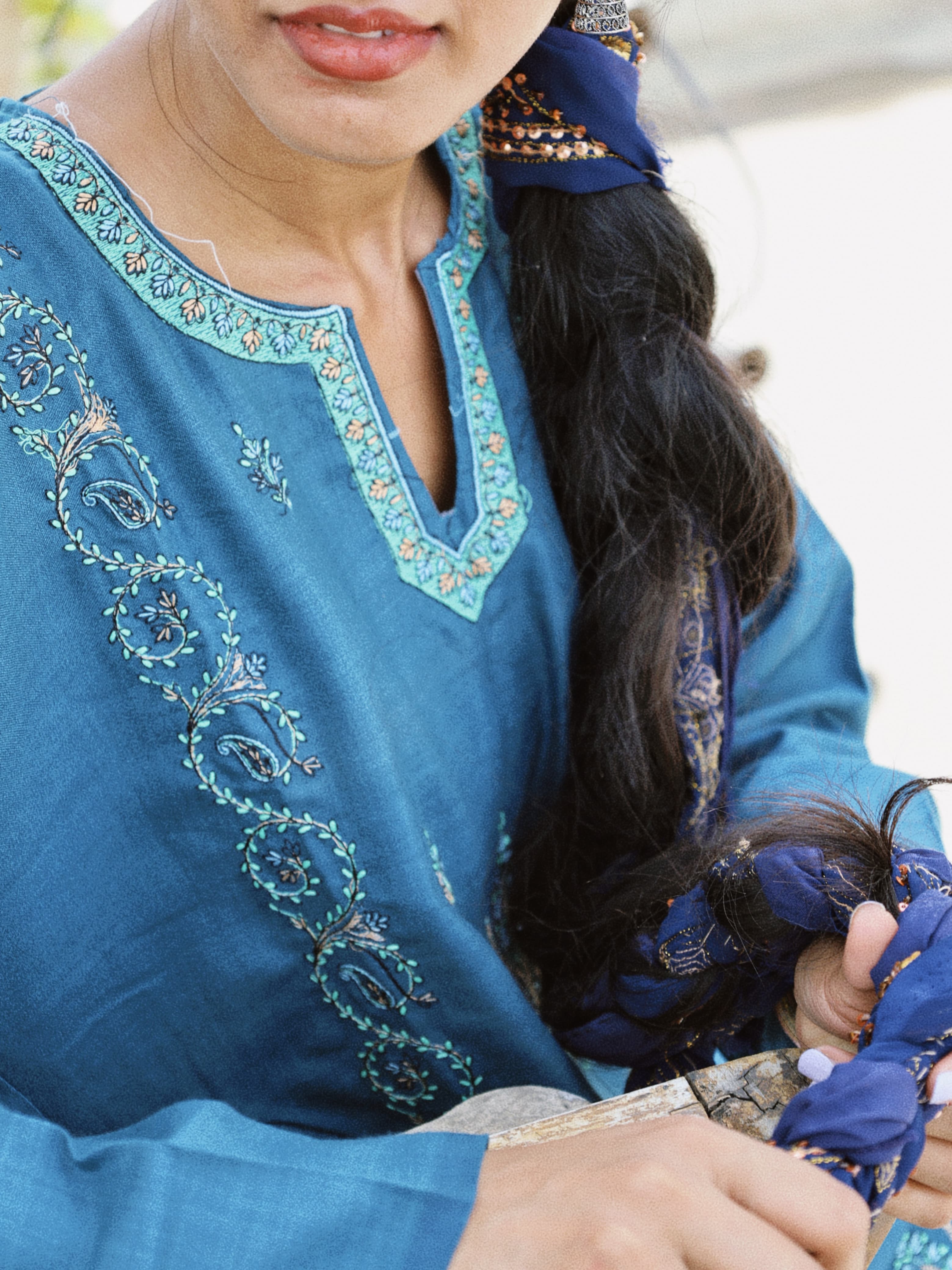 Noor : Sozni embroidery summer kurti | Dark Teal